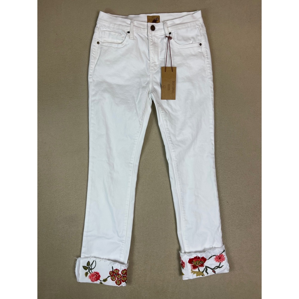 Driftwood Womens White Embroidered Floral Crop Straight Leg Jeans Size‎ 26